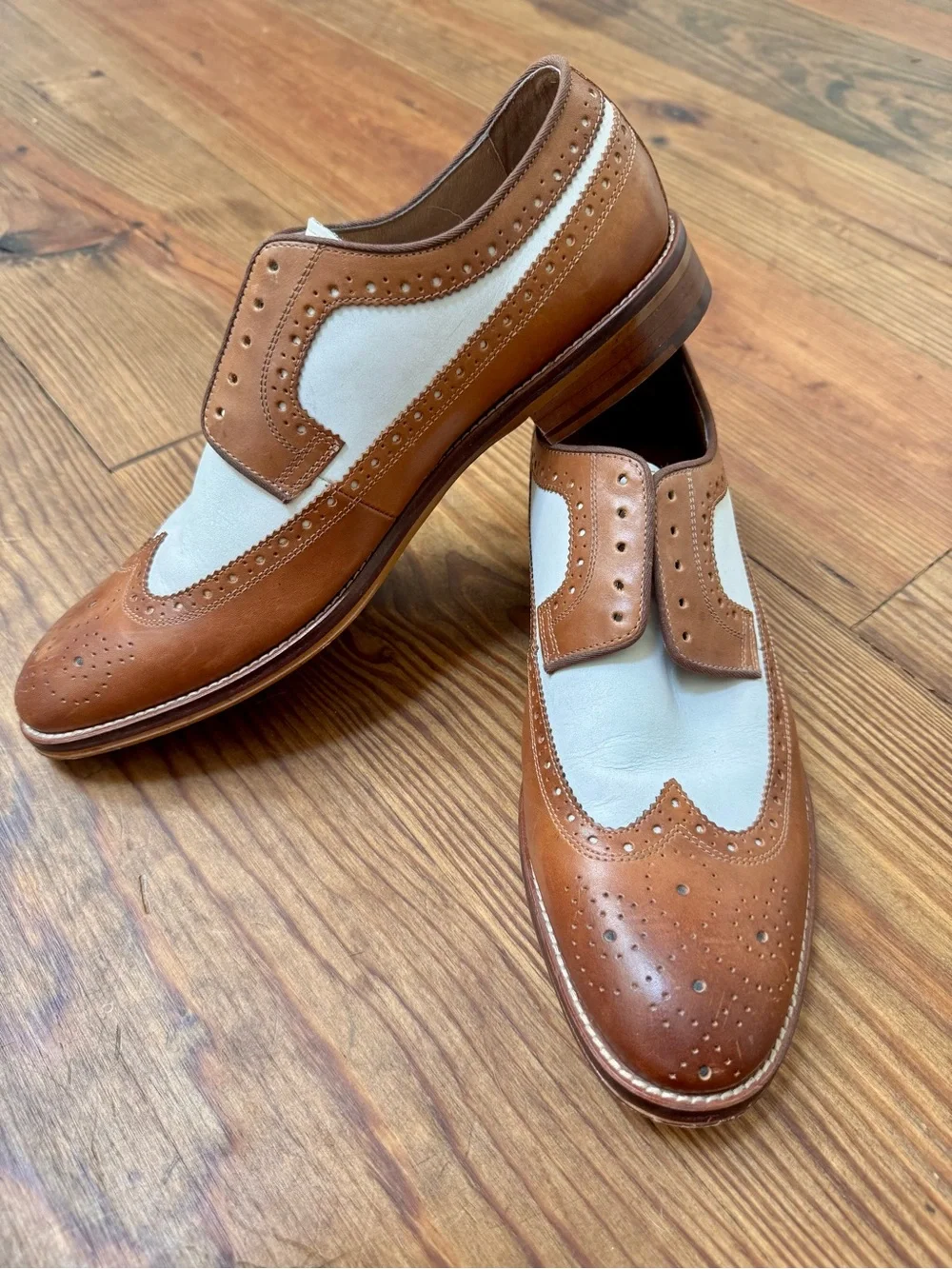 Johnston & Murphy Men's Wingtip Leather Oxford Dress Shoes Two Tone  Size 11.5